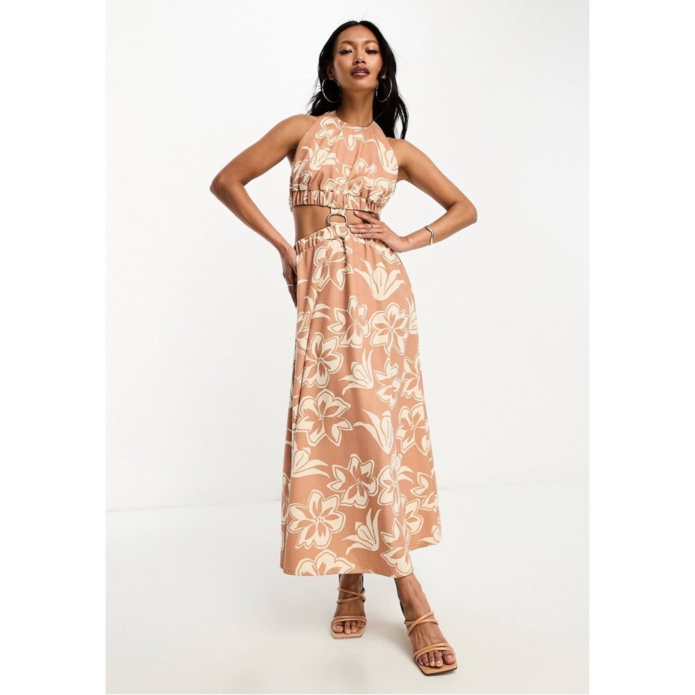 Hawaiian Print Cutout Midi Dress size 8